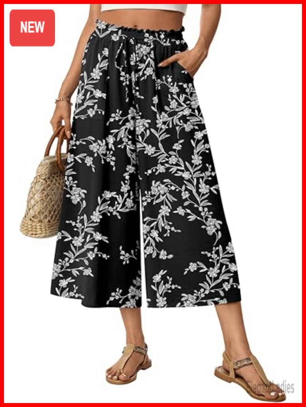High Waist Wide Leg Capri Pants Drawstring Stretch Pockets Casual Palazzo Gaucho